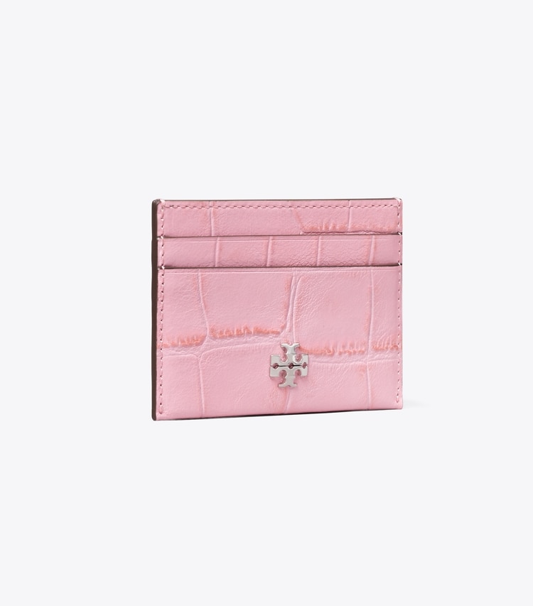 Tory Burch designer card cases Charlie Croc-Embossed Card Case in Rose Sunset angle