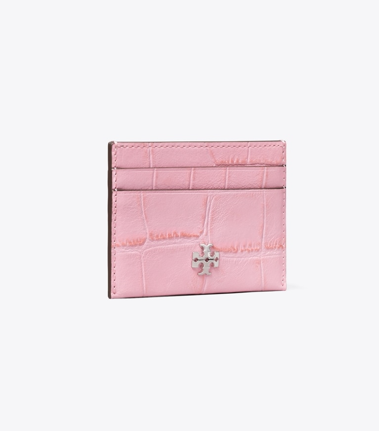 Tory Burch designer card cases Charlie Croc-Embossed Card Case in Rose Sunset angle