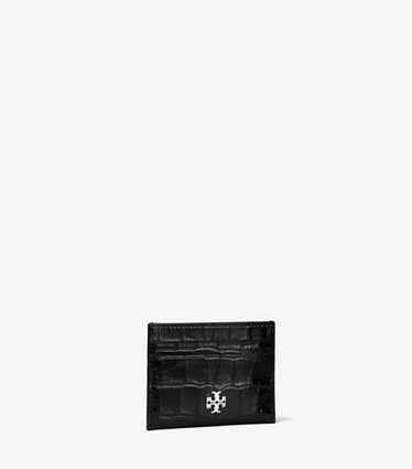 Tory Burch designer card cases Charlie Croc-Embossed Card Case in Black angle