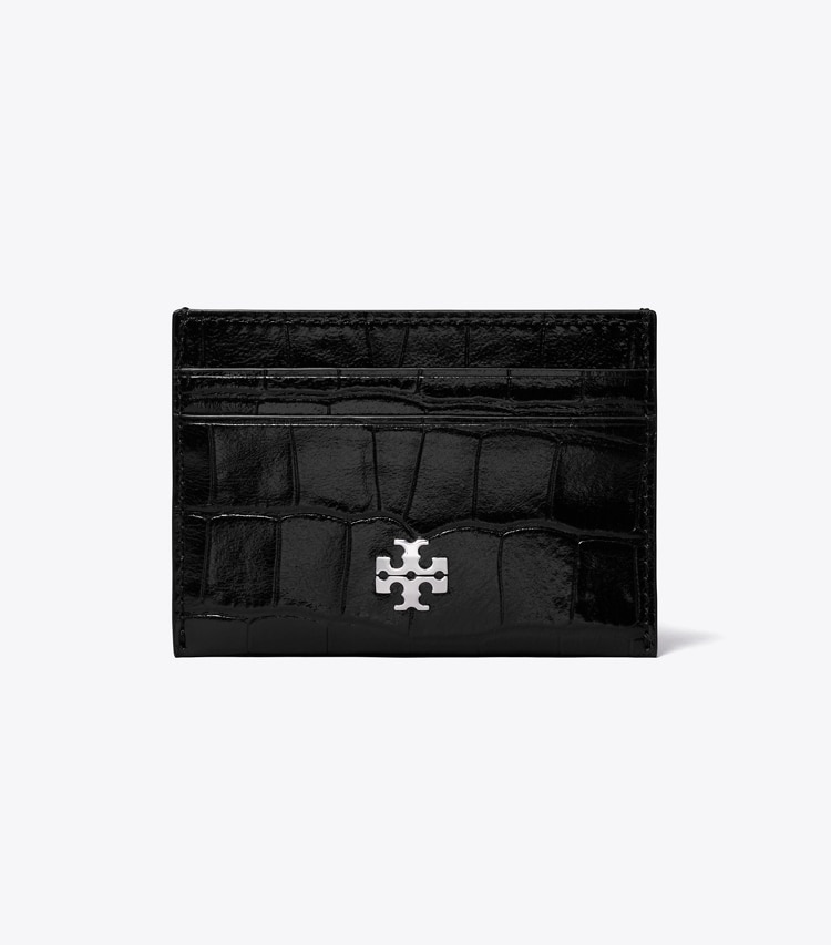 Tory Burch designer card cases Charlie Croc-Embossed Card Case in Black front