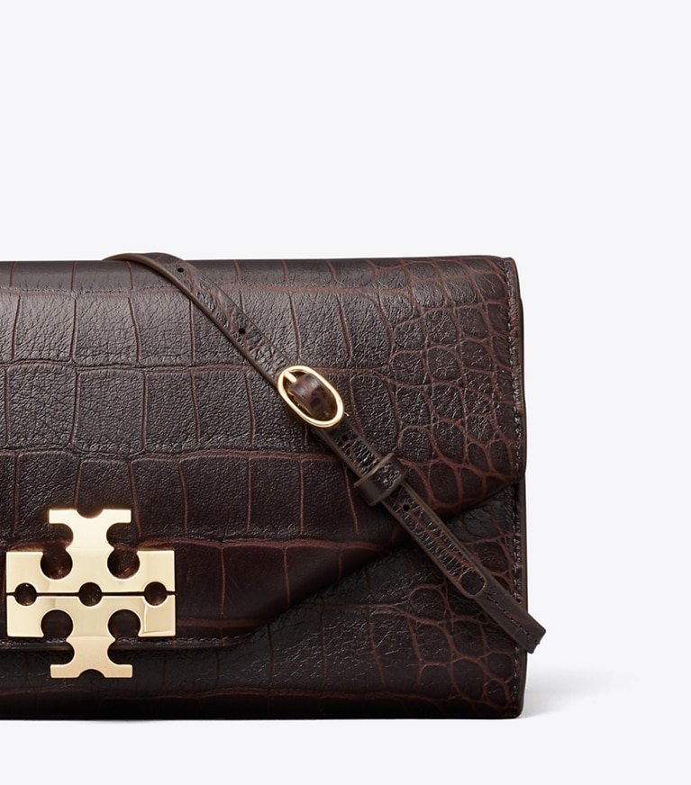 Tory Burch designer clutches Charlie Croc-Embossed Envelope Clutch in Chocolate detail