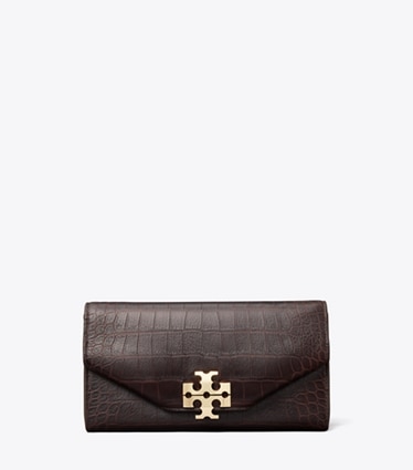 Tory Burch designer clutches Charlie Croc-Embossed Envelope Clutch in Chocolate front