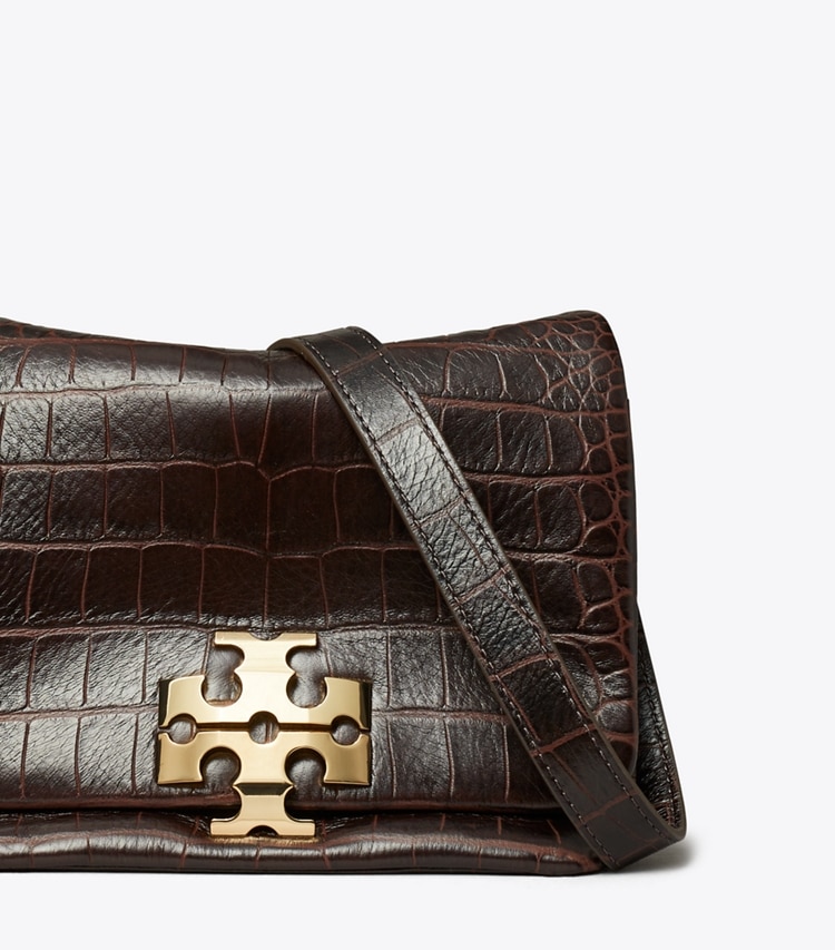 Tory Burch designer shoulder bags Charlie Croc-Embossed Shoulder Bag in Dark Brown detail