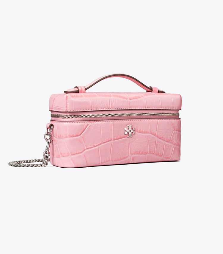 Tory Burch designer crossbody bags Charlie Croc-Embossed Vanity Case in Rose Sunset angle