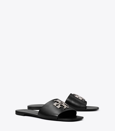 Tory Burch designer sandals Charlie Cuoio Slide in PERFECT BLACK angle