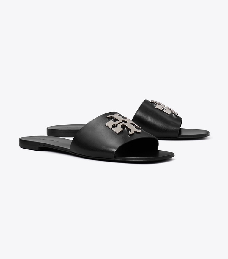 Tory Burch designer sandals Charlie Cuoio Slide in PERFECT BLACK angle