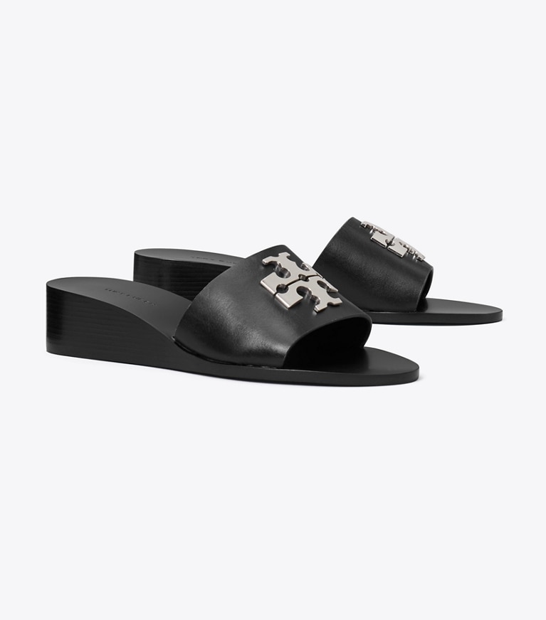 Tory Burch designer sandals Charlie Cuoio Wedge in PERFECT BLACK angle
