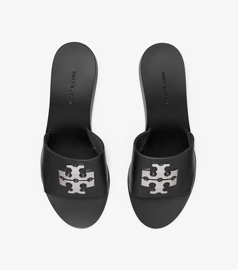 Tory Burch designer sandals Charlie Cuoio Wedge in PERFECT BLACK overhead