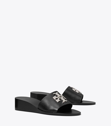 Tory Burch designer sandals Charlie Cuoio Wedge Sandal in PERFECT BLACK angle