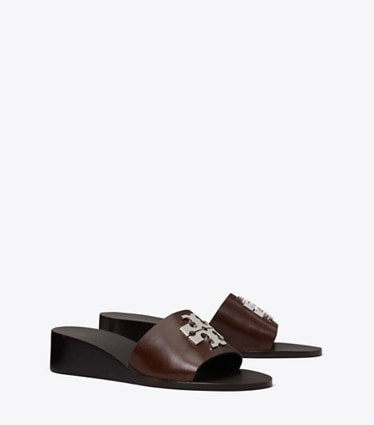 Tory Burch designer sandals Charlie Cuoio Wedge Sandal in DARK BROWN angle