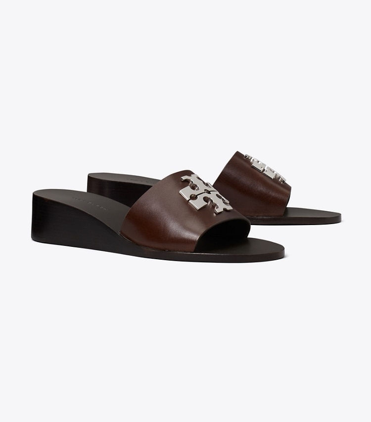 Tory Burch designer sandals Charlie Cuoio Wedge Sandal in DARK BROWN angle