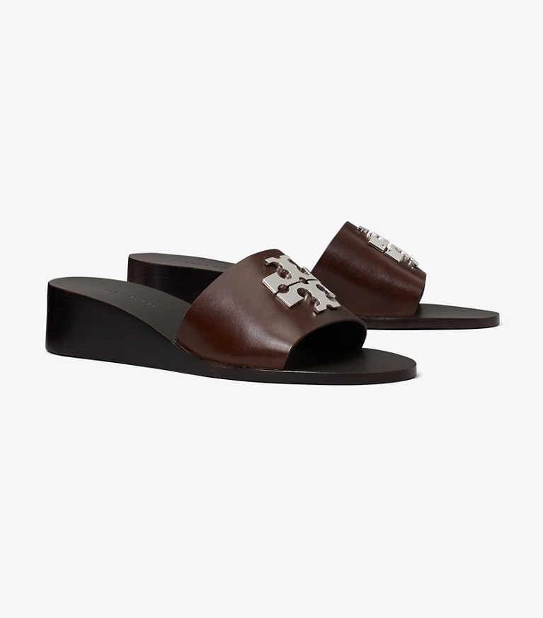 Tory Burch designer sandals Charlie Cuoio Wedge Sandal in DARK BROWN angle