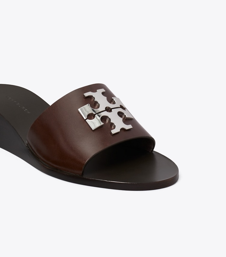 Tory Burch designer sandals Charlie Cuoio Wedge Sandal in DARK BROWN detail