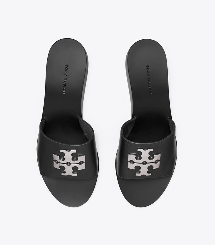 Tory Burch designer sandals Charlie Cuoio Wedge Sandal in PERFECT BLACK overhead