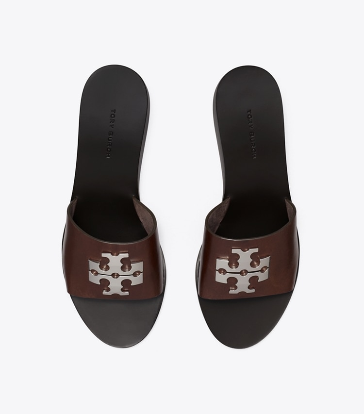 Tory Burch designer sandals Charlie Cuoio Wedge Sandal in DARK BROWN overhead