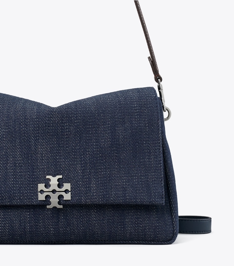 Tory Burch designer schultertaschen Charlie Denim-Schultertasche in Midnight detail