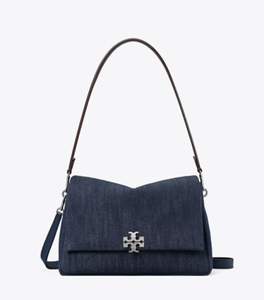 Tory Burch designer shoulder bags Charlie Denim Shoulder Bag in Midnight front