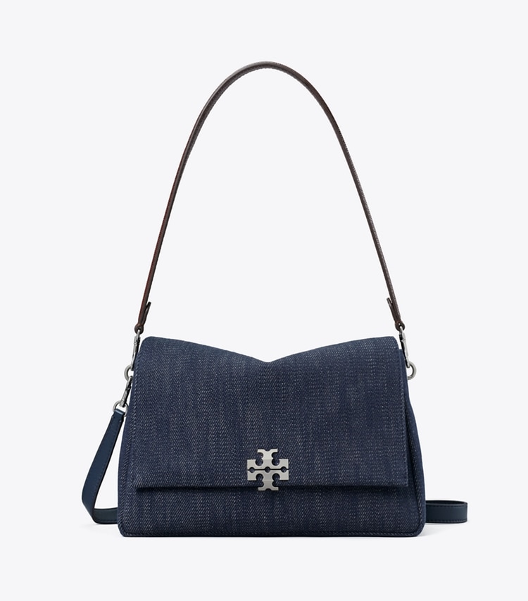Tory Burch designer shoulder bags Charlie Denim Shoulder Bag in Midnight front