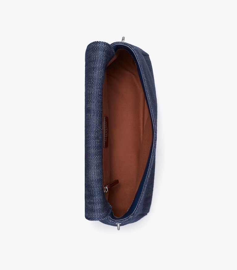 Tory Burch designer shoulder bags Charlie Denim Shoulder Bag in Midnight overhead