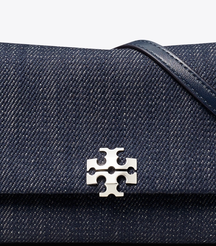 Tory Burch designer crossbody bags Charlie Denim Wallet Crossbody in Midnight detail