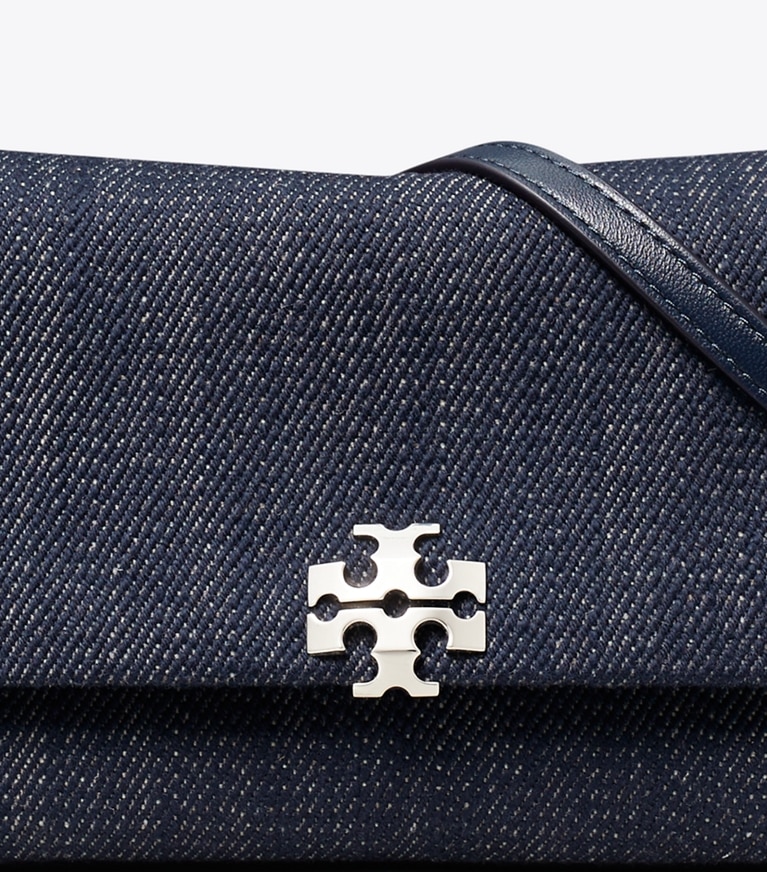 Tory Burch designer crossbody bags Charlie Denim Wallet Crossbody in Midnight detail