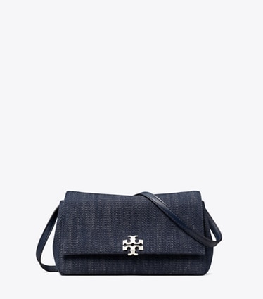 Tory Burch designer crossbody bags Charlie Denim Wallet Crossbody in Midnight front