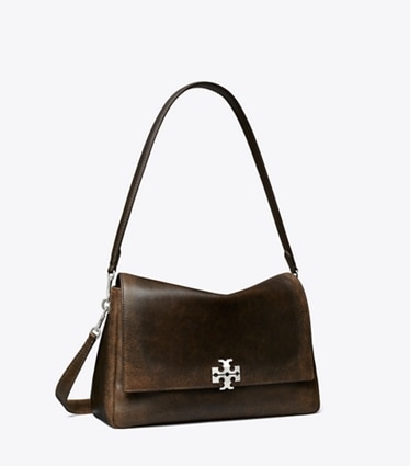 Tory Burch designer ショルダーバッグ チャーリー ディストレスト ショルダーバッグ in New Barley/ Dark Roast angle