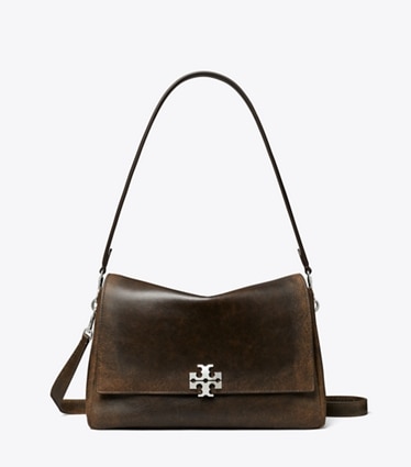 Tory Burch designer ショルダーバッグ チャーリー ディストレスト ショルダーバッグ in New Barley/ Dark Roast front