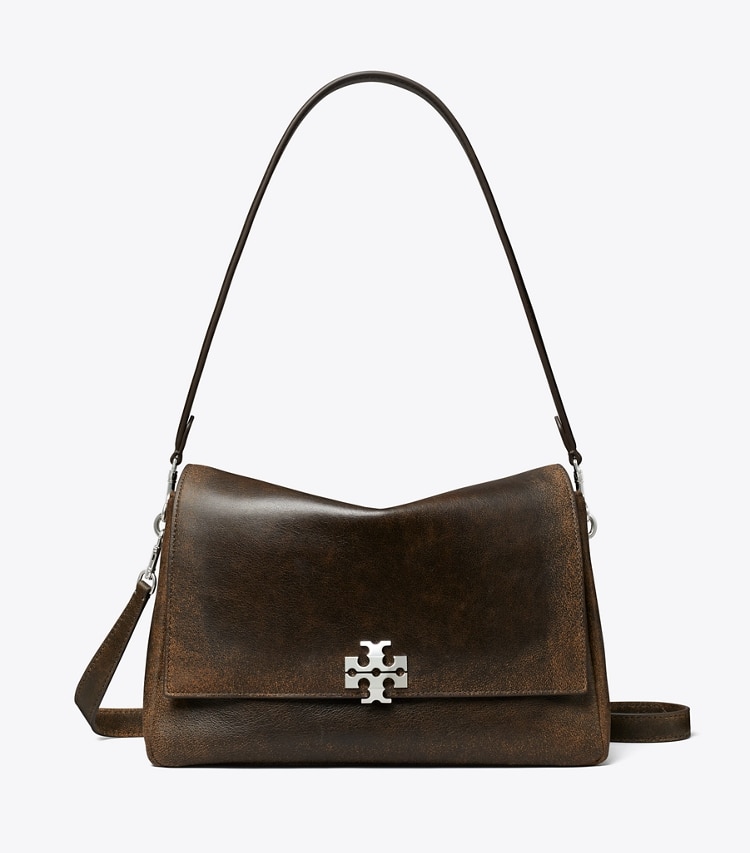 Tory Burch designer ショルダーバッグ チャーリー ディストレスト ショルダーバッグ in New Barley/ Dark Roast front