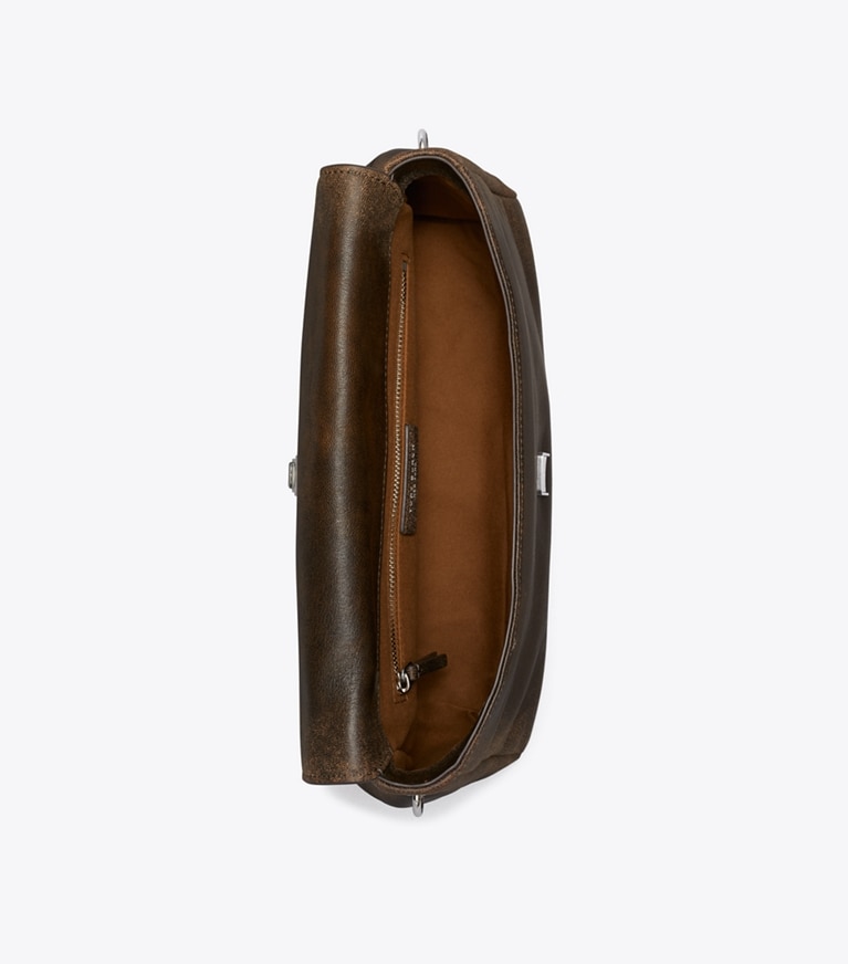 Tory Burch designer ショルダーバッグ チャーリー ディストレスト ショルダーバッグ in New Barley/ Dark Roast オーバーヘッド