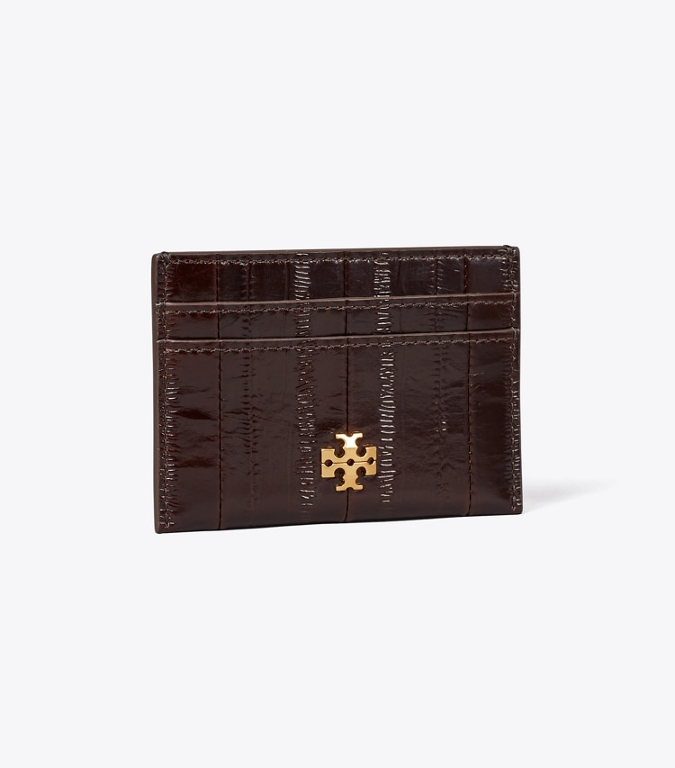 Tory Burch designer card cases Charlie Eel-Embossed Card Case in Dark Brown angle