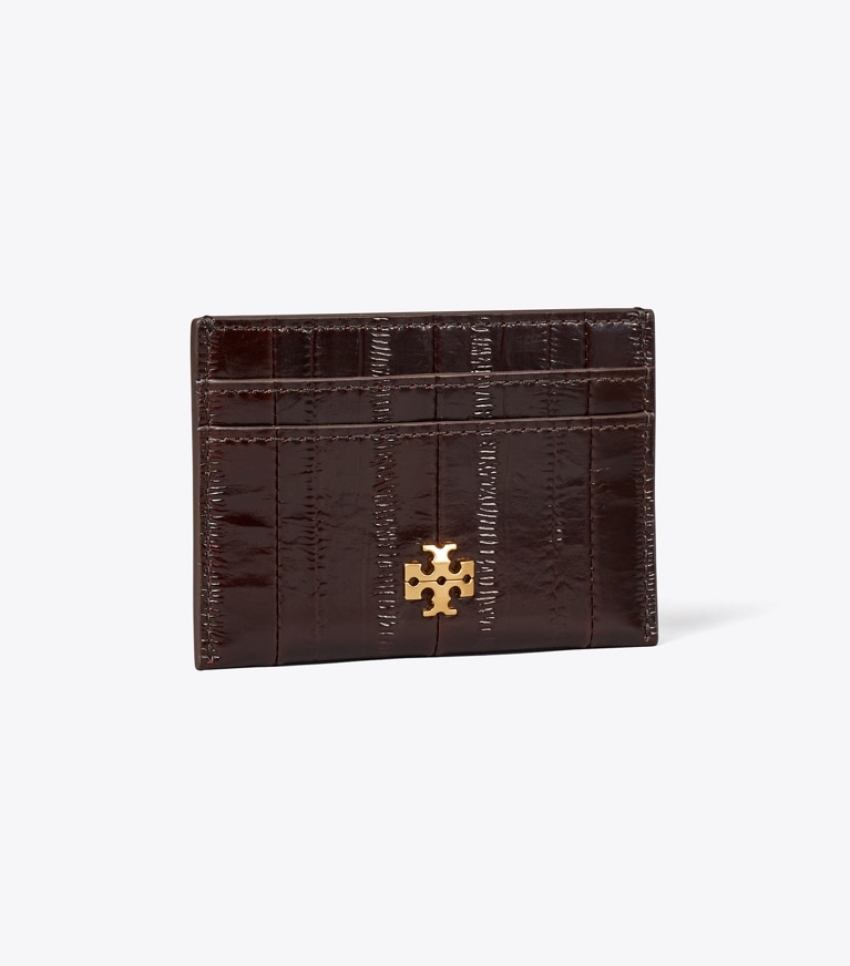 Tory Burch designer card cases Charlie Eel-Embossed Card Case in Dark Brown angle