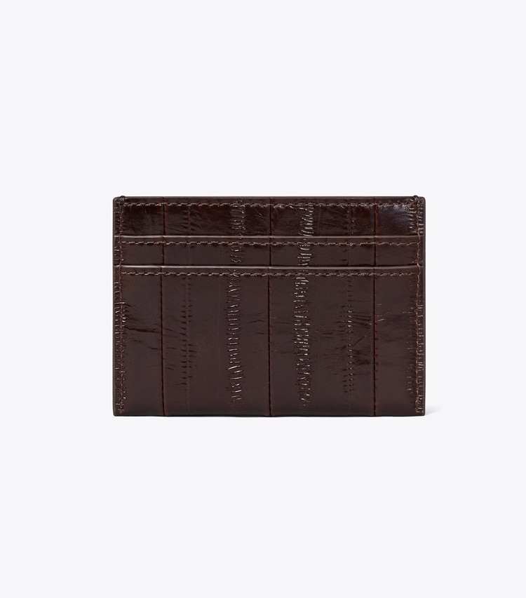 Tory Burch designer card cases Charlie Eel-Embossed Card Case in Dark Brown back