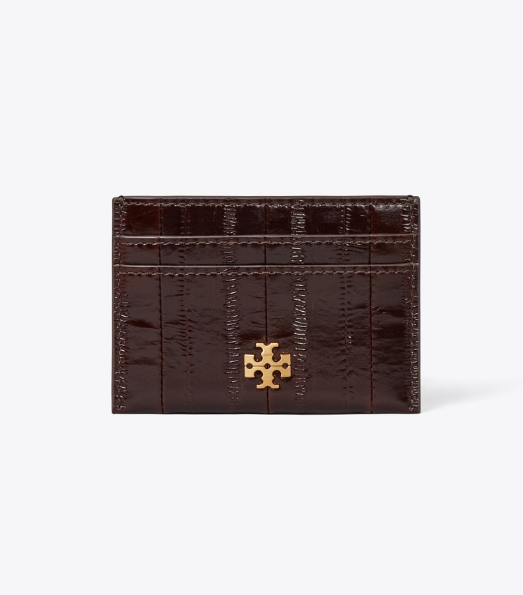Tory Burch designer card cases Charlie Eel-Embossed Card Case in Dark Brown front