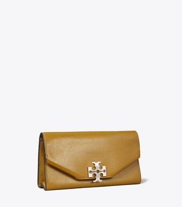 Tory Burch designer clutches Charlie Envelope Clutch in WREN BROWN angle