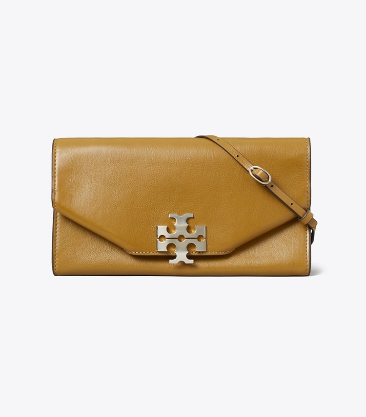 Tory Burch designer clutches Charlie Envelope Clutch in WREN BROWN detail