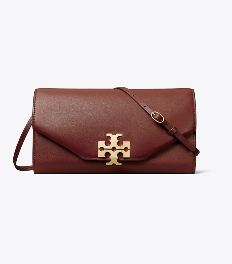 Tory Burch designer clutches Charlie Envelope Clutch in Cherry Brown detail