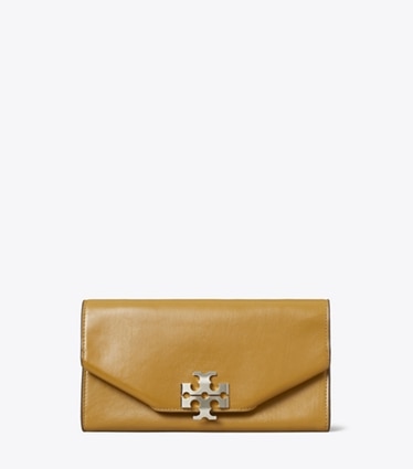Tory Burch designer clutches Charlie Envelope Clutch in WREN BROWN front