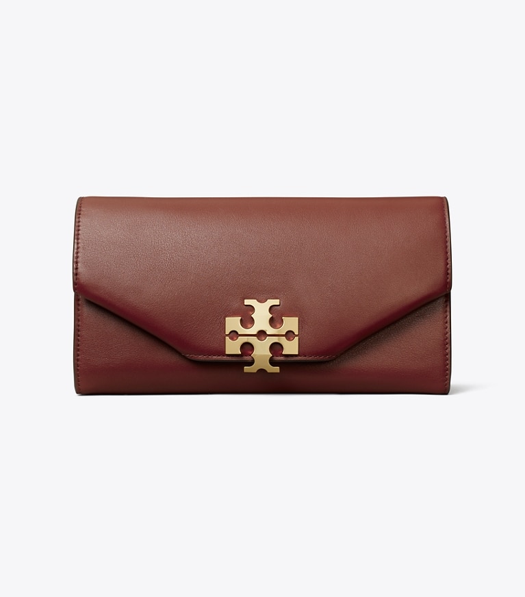 Tory Burch designer clutches Charlie Envelope Clutch in Cherry Brown front