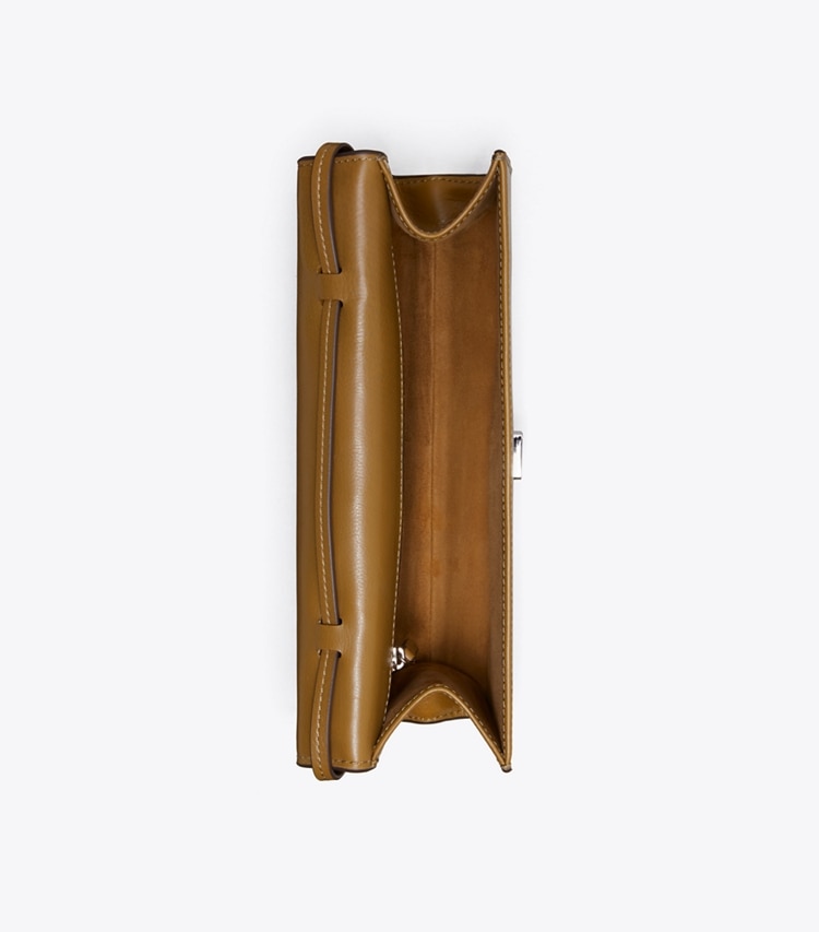Tory Burch designer clutches Charlie Envelope Clutch in WREN BROWN overhead