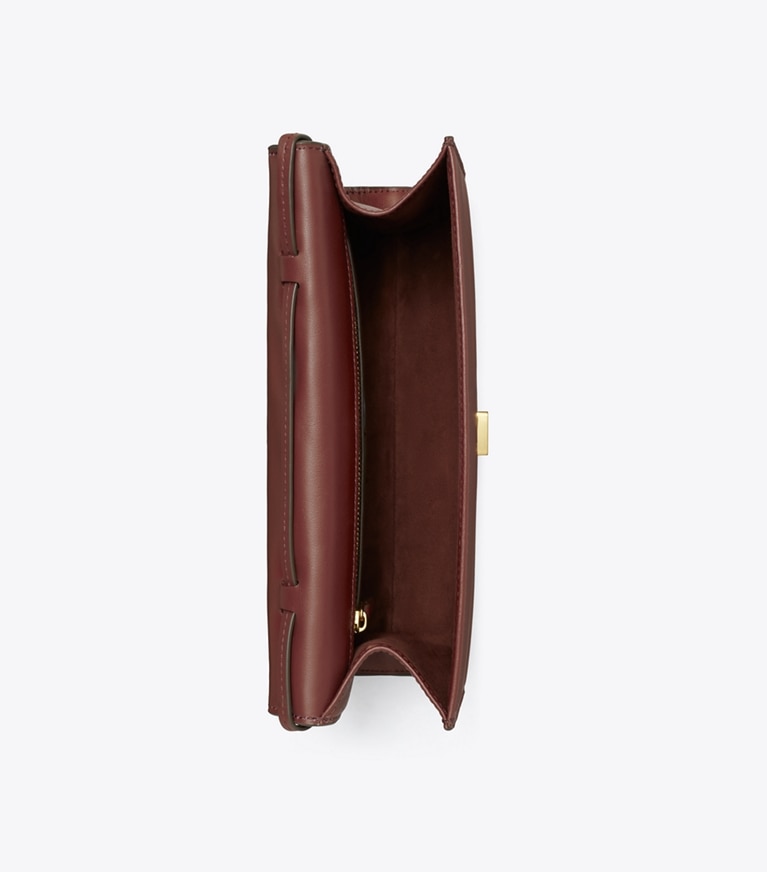 Tory Burch designer clutches Charlie Envelope Clutch in Cherry Brown overhead