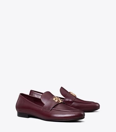Tory Burch designer loafers Charlie Loafer in MERLOT / GOLD angle