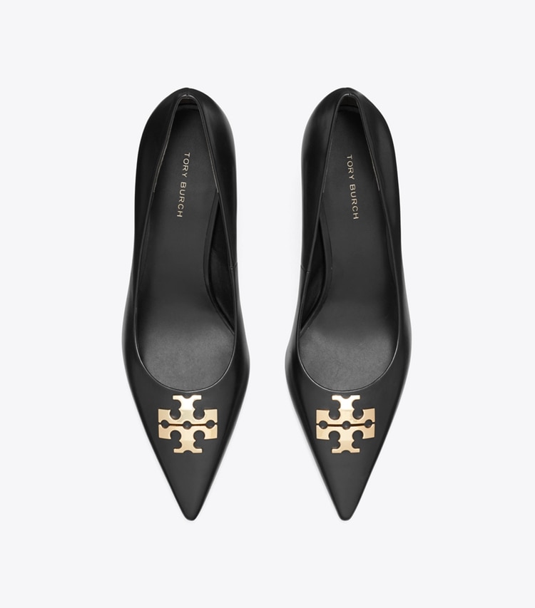 Tory Burch designer heels Charlie Pump in PERFECT BLACK / GOLD overhead