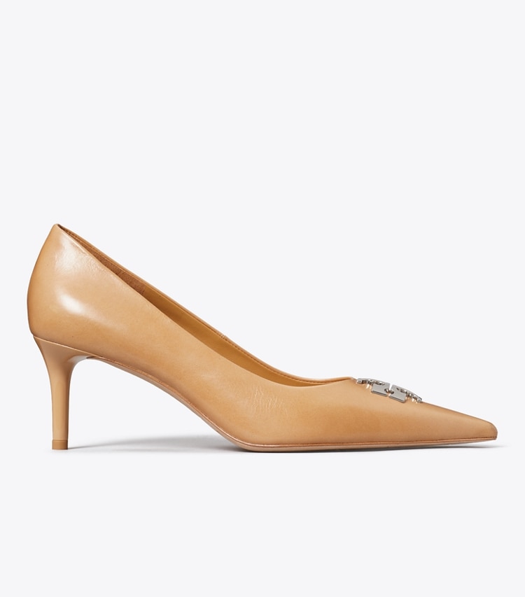 Tory Burch designer heels Charlie Pump in HONEYCOMB TAN / SILVER side