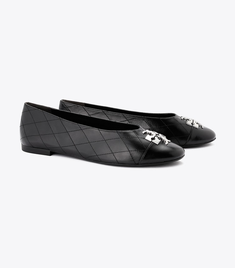 Tory Burch designer フラット チャーリー キルト バレエシューズ ワイド in PERFECT BLACK / PERFECT BLACK angle
