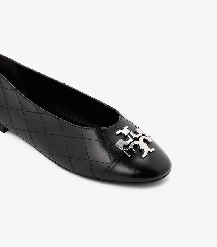 Tory Burch designer フラット チャーリー キルト バレエシューズ ワイド in PERFECT BLACK / PERFECT BLACK ディテール