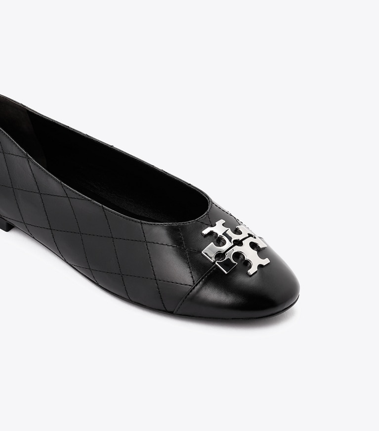 Tory Burch designer フラット チャーリー キルト バレエシューズ ワイド in PERFECT BLACK / PERFECT BLACK ディテール