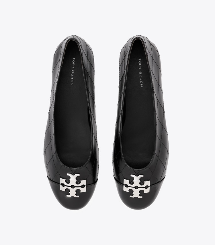 Tory Burch designer フラット チャーリー キルト バレエシューズ ワイド in PERFECT BLACK / PERFECT BLACK オーバーヘッド