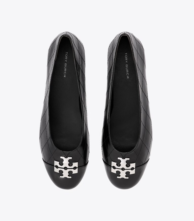 Tory Burch designer フラット チャーリー キルト バレエシューズ ワイド in PERFECT BLACK / PERFECT BLACK オーバーヘッド