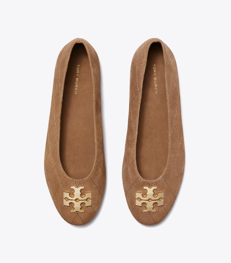 Tory Burch designer flats Charlie Quilted Ballet in PEANUT overhead